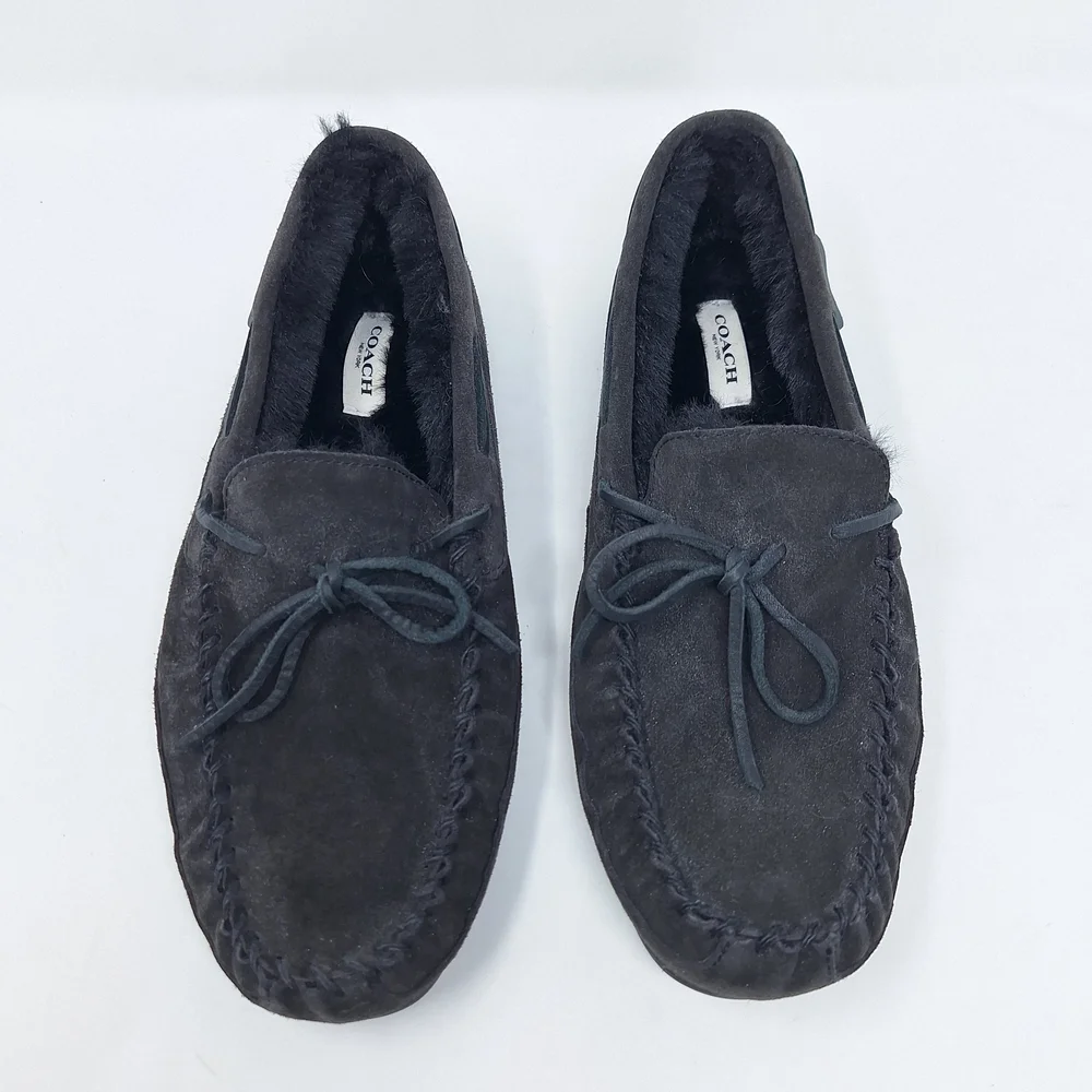 Coach Black Suede Faux Fur Lined Slippers
